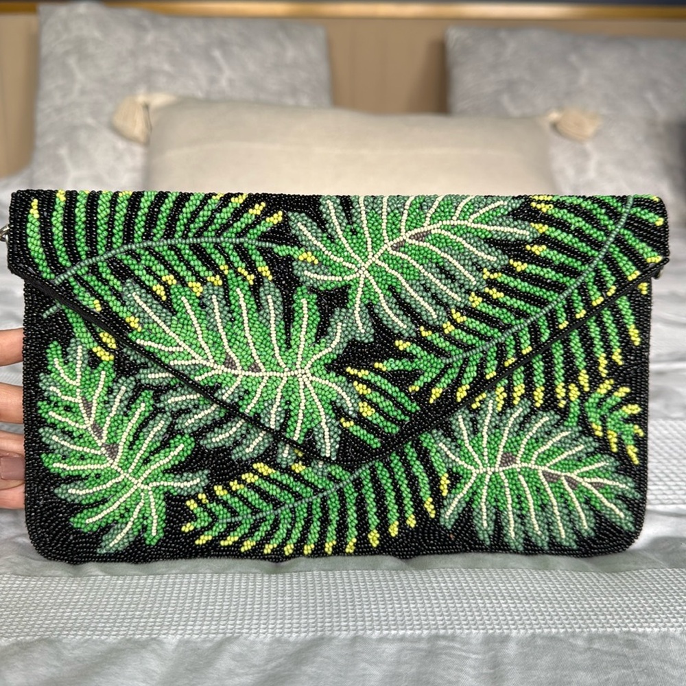 Beaded palm leaf bag